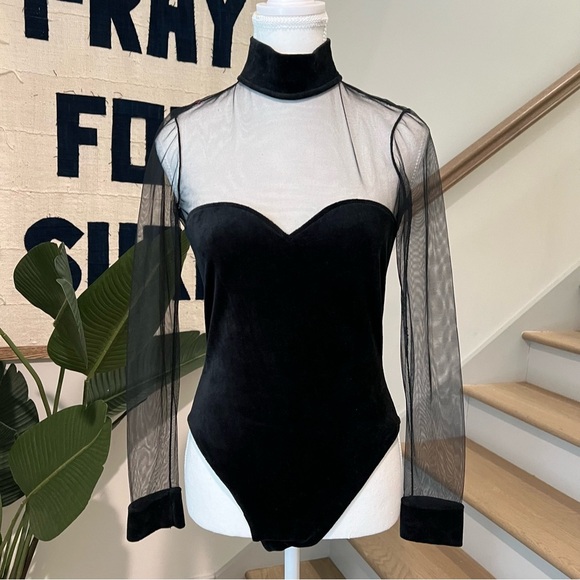 Vintage Betty Blue Sheer velvet bodysuit - Picture 1 of 7